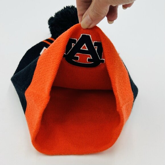 Auburn Tigers Beanie Toboggan Skull Cap Orange Blue Pom Pom Embroidered - Picture 5 of 5